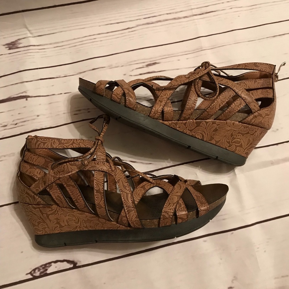 Corkys Wedge Lace-Up Brown Sandals